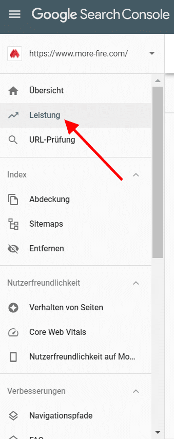 Google Search Console - Reiterübersicht